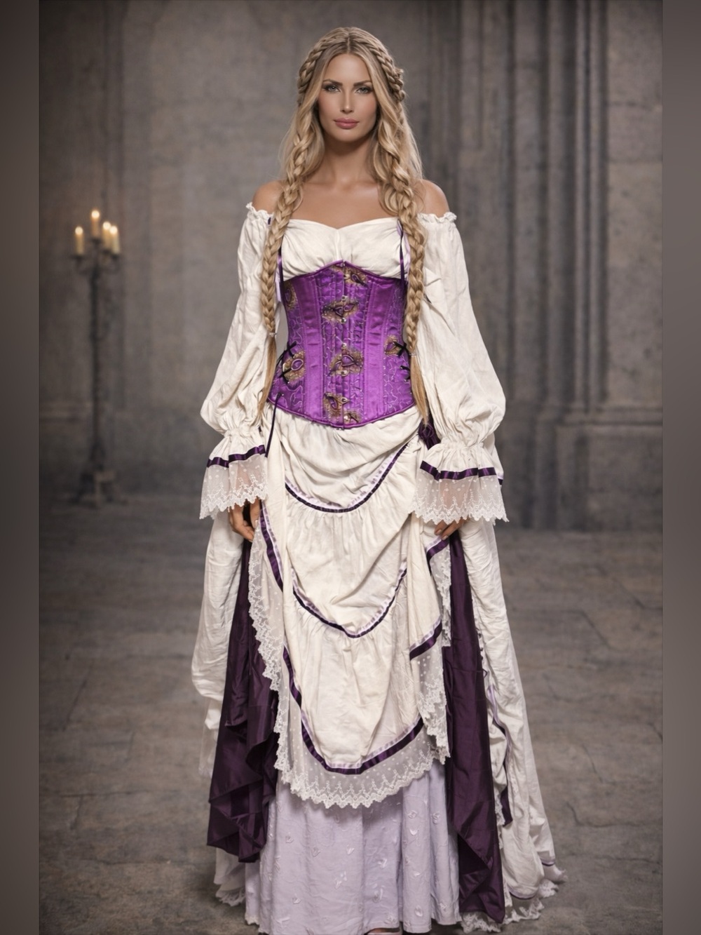 OOAK Complete Renaissance Faire Purple and Cream 4 Piece Costume Hearts Delight